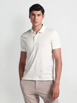 Arrow Newyork - White Printed Cotton Polo T-Shirt