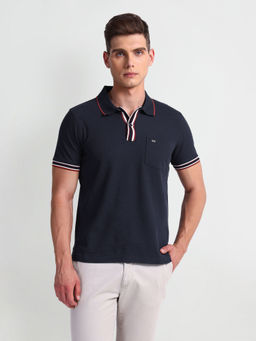 Arrow Sports - Navy Blue Solid Pique Polo T-Shirt