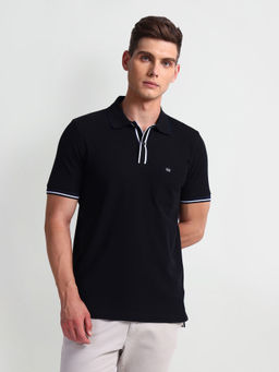 Arrow Sports - Black Solid Pique Polo T-Shirt
