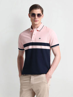 Arrow Sports - Pink & Navy Blue Colorblock Cotton Polo T-Shirt