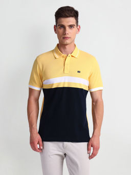 Arrow Sports - Yellow & Navy Blue Colorblock Cotton Polo T-Shirt