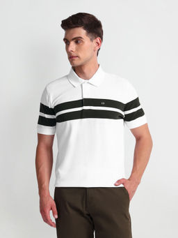 Arrow Sports - White Horizontal Stripe Cotton Polo T-Shirt