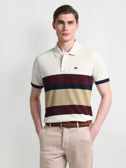 Arrow Sports - Off White Colorblock Cotton Polo T-Shirt