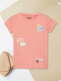 max - Girls Pink Pure Cotton Half Sleeves T-shirt