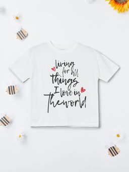 max - Girls White Pure Cotton Half Sleeves T-shirt