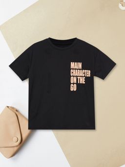max - Girls Black Pure Cotton Half Sleeves T-shirt
