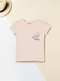 max - Girls Pink Pure Cotton Half Sleeves T-shirt