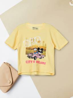 max - Girls Yellow Pure Cotton Half Sleeves T-shirt