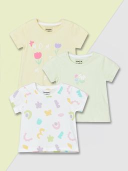 max - Girls Multi-Colour Cotton Half Sleeves T-shirts (Pack of 3)
