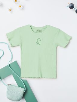 max - Girls Green Pure Cotton Half Sleeves Top