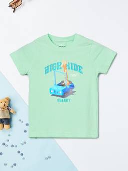 max - Boys Green Pure Cotton Half Sleeves T-shirt