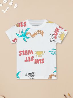max - Boys Off White Pure Cotton Half Sleeves T-shirt