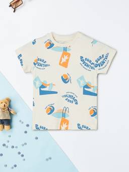 max - Boys Beige Pure Cotton Half Sleeves T-shirt