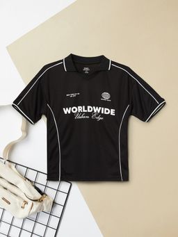 max - Boys Black Polyester Half Sleeves Polo T-shirt