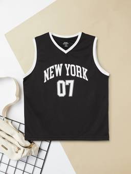 max - Boys Black Polyester Sleeveless T-shirt