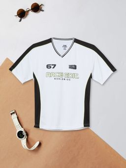 max - Boys White Polyester Half Sleeves T-shirt