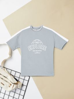 max - Boys Grey Cotton Blend Half Sleeves T-shirt