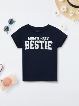 max - Girls Blue Pure Cotton Half Sleeves T-shirt