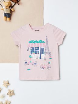 max - Girls Pink Pure Cotton Half Sleeves T-shirt