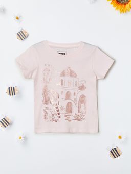 max - Girls Pink Pure Cotton Half Sleeves T-shirt