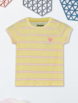 max - Girls Yellow Pure Cotton Half Sleeves T-shirt