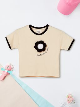 max - Girls Beige Pure Cotton Half Sleeves T-shirt