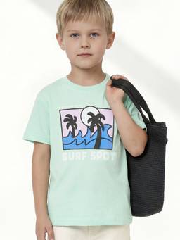 max - Boys Green Pure Cotton Half Sleeves T-shirt
