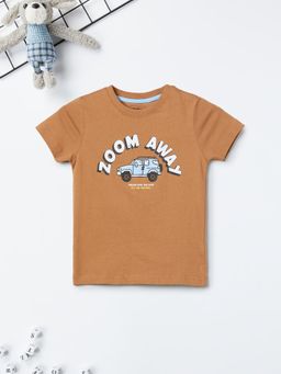 max - Boys Brown Pure Cotton Half Sleeves T-shirt