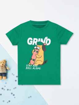 max - Boys Green Pure Cotton Half Sleeves T-shirt