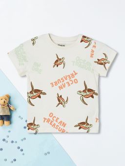 max - Boys Beige Pure Cotton Half Sleeves T-shirt