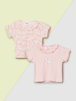 max - Girls Pink Pure Cotton Half Sleeves Tops (Pack of 2)