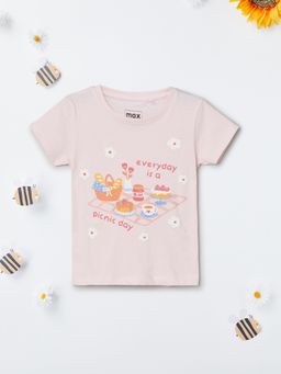 max - Girls Pink Pure Cotton Half Sleeves T-shirt