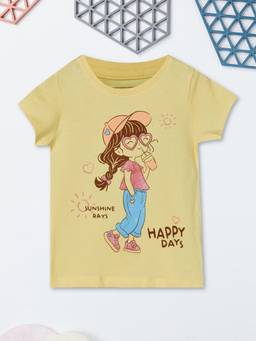 max - Girls Yellow Pure Cotton Half Sleeves T-shirt