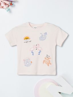 max - Girls Off White Pure Cotton Half Sleeves T-shirt