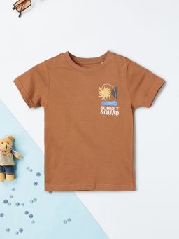 max - Boys Brown Pure Cotton Half Sleeves T-shirt