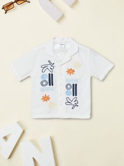 max - Boys Off White Cotton Blend Half Sleeves Shirt
