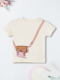 max - Girls Beige Pure Cotton Half Sleeves T-shirt