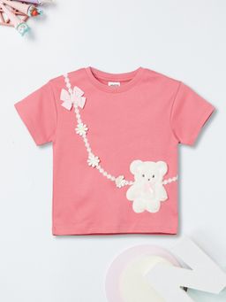 max - Girls Pink Pure Cotton Half Sleeves T-shirt