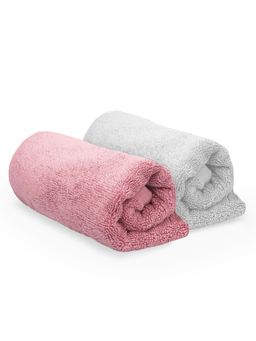 Heelium - Bamboo Hand Towel, Soft, Absorbent & Odour Free, 65x40cm, 2 Pcs, Light Grey, Peach