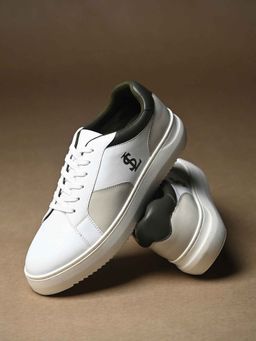Louis Stitch - White and Beige Comfortable Lace-Up Sneakers for Men