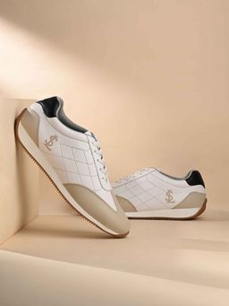 Louis Stitch - White and Beige Comfortable Lace-Up Sneakers for Men