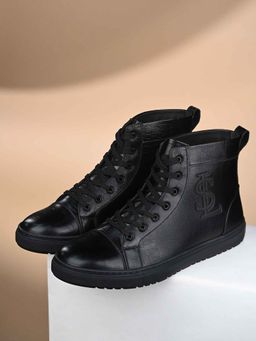 Louis Stitch - Black Comfortable Lace-Up Sneakers for Men