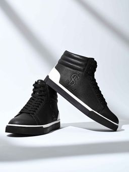 Louis Stitch - Black Comfortable Lace-Up Sneakers for Men