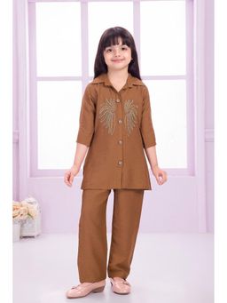 Lagorii - Brown Rayon Embellished Co Ord Set