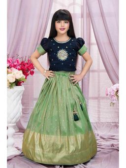 Lagorii - Navy Blue Silk Embroidered Choli With Lehenga
