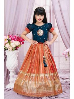 Lagorii - Orange Silk Embroidered Choli With Lehenga