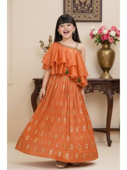 Lagorii - Orange Silk Embroidered Choli With Lehenga