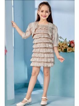 Lagorii - Beige Organza Embellished Dress With Shrug