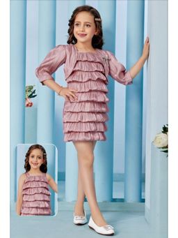Lagorii - Pink Organza Embellished Dress With Shrug