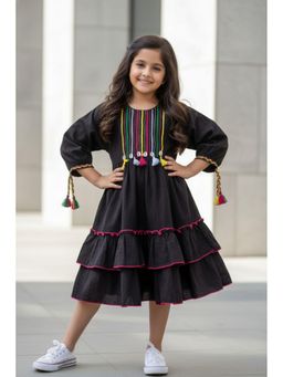 Lagorii - Black Cotton Embroidered Dress